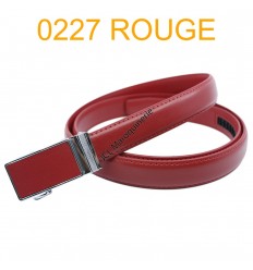 Ceinture femme automatique boucle crémaillère sans trous en croute de cuir de vachette 227 rouge