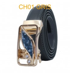 Ceinture femme automatique boucle crémaillère sans trous en croute de cuir de vachette CH01 gris