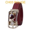 Ceinture femme automatique boucle crémaillère sans trous en croute de cuir de vachette CH03 rouge