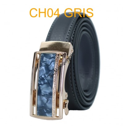 Ceinture femme automatique boucle crémaillère sans trous en croute de cuir de vachette CH04 gris