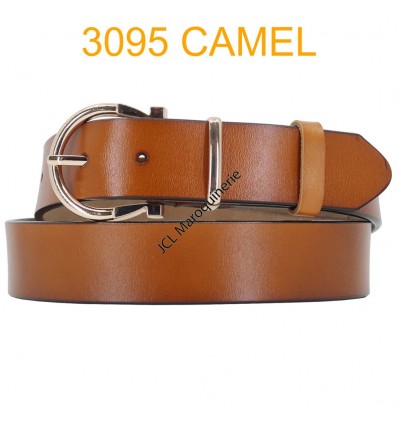 Ceinture femme large en croute de cuir de vachette 3095 Camel