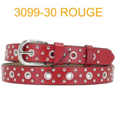 Ceinture femme à oeillet en croute de cuir de vachette 3099 Rouge