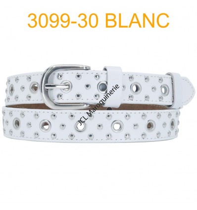 Ceinture femme à oeillet en croute de cuir de vachette 3099 Blanc