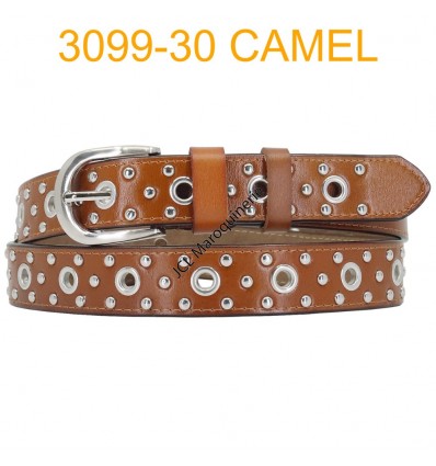 Ceinture femme à oeillets en croute de cuir de vachette 3099 Camel