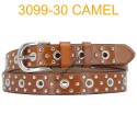 Ceinture femme à oeillets en croute de cuir de vachette 3099 Camel