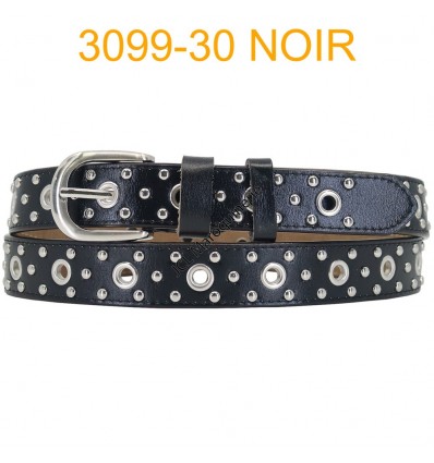 Ceinture femme à oeillets en croute de cuir de vachette 3099 Noir