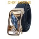 Ceinture femme automatique boucle crémaillère sans trous en croute de cuir de vachette CH01 marine