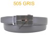 Ceinture automatique boucle crémaillère sans trous en croute de cuir de vachette 3.0 cm 505 gris