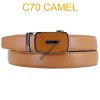 Ceinture automatique boucle crémaillère sans trous en croute de cuir de vachette 3.0 cm C70 camel