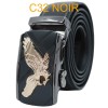 Ceinture automatique boucle crémaillère sans trous en croute de cuir de vachette 3.5 cm C32 noir