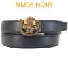 Ceinture automatique boucle crémaillère sans trous en croute de cuir de vachette 3.5 cm NM05 noir