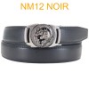 Ceinture automatique boucle crémaillère sans trous en croute de cuir de vachette 3.5 cm NM12 noir