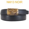 Ceinture automatique boucle crémaillère sans trous en croute de cuir de vachette 3.5 cm NM13 noir