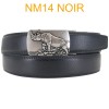 Ceinture automatique boucle crémaillère sans trous en croute de cuir de vachette 3.5 cm NM14 noir