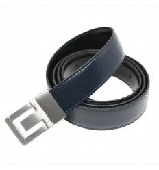 Ceinture Reversible en croûte de cuir boucle picot bleu marine