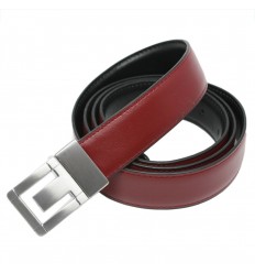Ceinture Reversible en croûte de cuir boucle picot Bordeaux
