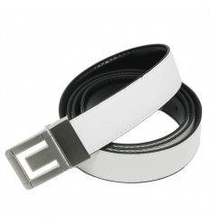 Ceinture Reversible en croûte de cuir boucle picot Blanc