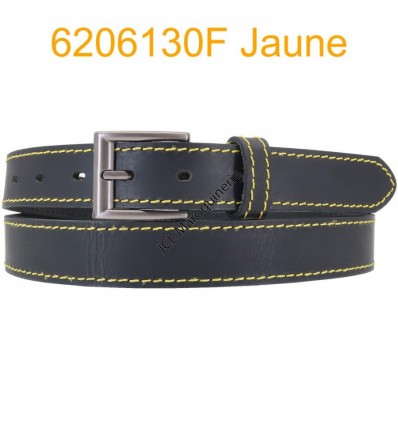 Ceinture en cuir de buffle "veau gras" fabriqué en France 6206130 Noir surpique Jaune