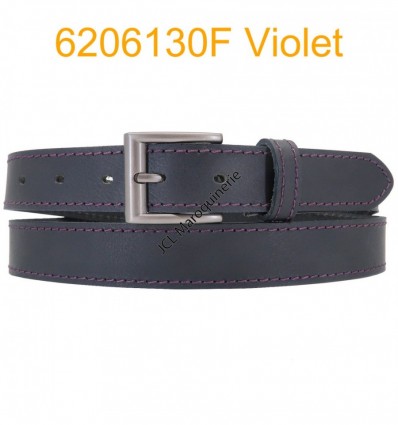 Ceinture en cuir de buffle "veau gras" fabriqué en France 6206130 Noir surpique Violet