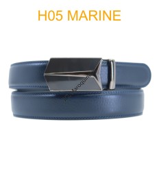 Ceinture automatique boucle crémaillère sans trous en croute de cuir de vachette 3.5 cm H05 marine