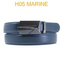 Ceinture automatique boucle crémaillère sans trous en croute de cuir de vachette 3.5 cm H05 marine