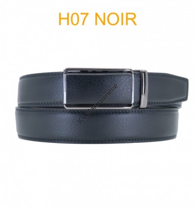 Ceinture automatique boucle crémaillère sans trous en croute de cuir de vachette 3.5 cm H07 noir