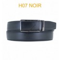 Ceinture automatique boucle crémaillère sans trous en croute de cuir de vachette 3.5 cm H07 noir