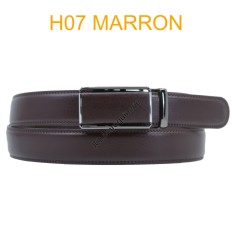 Ceinture automatique boucle crémaillère sans trous en croute de cuir de vachette 3.5 cm H07 marron fonce