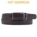 Ceinture automatique boucle crémaillère sans trous en croute de cuir de vachette 3.5 cm H07 marron fonce