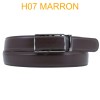Ceinture automatique boucle crémaillère sans trous en croute de cuir de vachette 3.5 cm H07 marron fonce