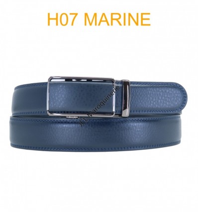 Ceinture automatique boucle crémaillère sans trous en croute de cuir de vachette 3.5 cm H07 marine