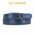 Ceinture automatique boucle crémaillère sans trous en croute de cuir de vachette 3.5 cm H07 marine