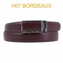 Ceinture automatique boucle crémaillère sans trous en croute de cuir de vachette 3.5 cm H07 bordeaux