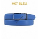 Ceinture automatique boucle crémaillère sans trous en croute de cuir de vachette 3.5 cm H07 bleu