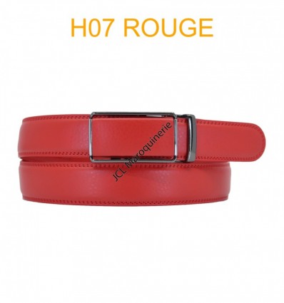 Ceinture automatique boucle crémaillère sans trous en croute de cuir de vachette 3.5 cm H07 rouge