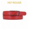 Ceinture automatique boucle crémaillère sans trous en croute de cuir de vachette 3.5 cm H07 rouge