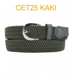 Ceinture élastique tressée fine kaki