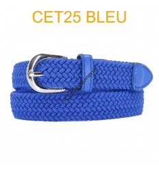 Ceinture élastique tressée fine bleu
