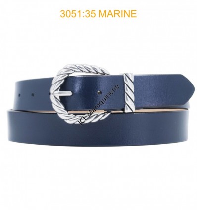 Ceinture femme large en croute de cuir de vachette 3051 Marine