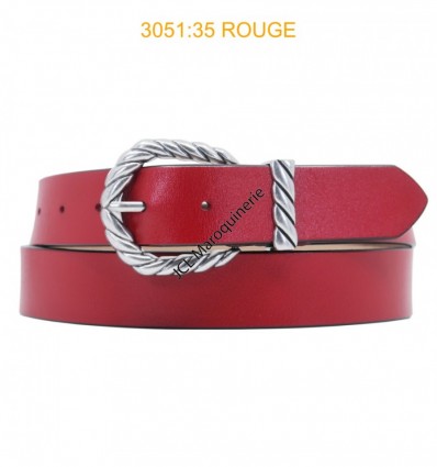 Ceinture femme large en croute de cuir de vachette 3051 Rouge