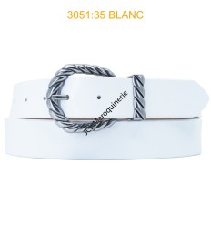 Ceinture femme large en croute de cuir de vachette 3051 Blanc