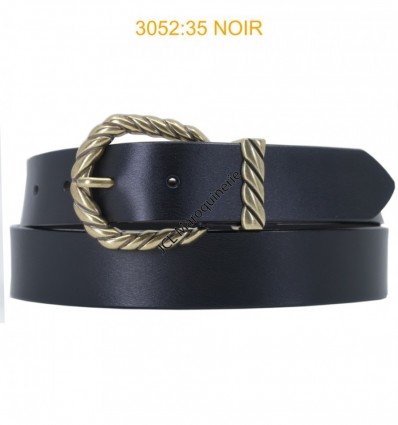 Ceinture femme large en croute de cuir de vachette 3052 noir