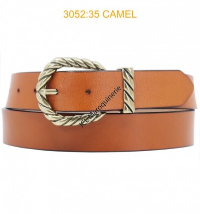 Ceinture femme large en croute de cuir de vachette 3052 Camel