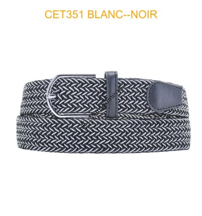 Ceinture élastique tressée large noir blanc