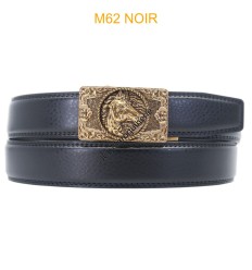 Ceinture automatique boucle crémaillère sans trous en croute de cuir de vachette 3.5 cm M62 noir