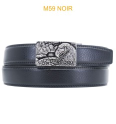 Ceinture automatique boucle crémaillère sans trous en croute de cuir de vachette 3.5 cm M59 noir