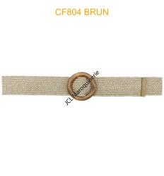 Ceinture raphia en paille élastiqué boucle en bois brun