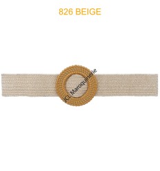 Ceinture raphia en paille élastiqué boucle en bois