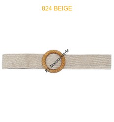 Ceinture raphia en paille élastiqué boucle en bois