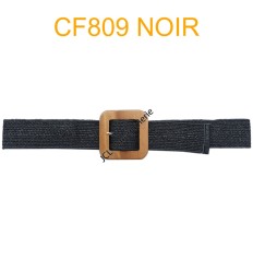 Ceinture raphia en paille élastiqué noir